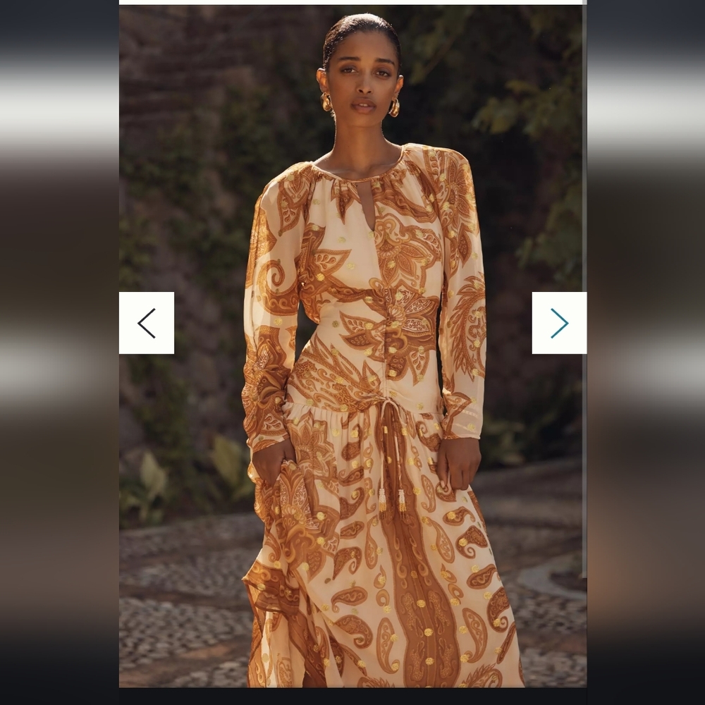 Farm Rio x Anthropologie Long-Sleeve Jacquard Maxi Dress